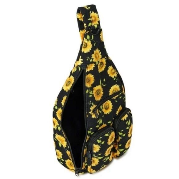 No Boundaries Cotton Canvas Sling Backpack Sunflowers Print - Picture 5 of 12